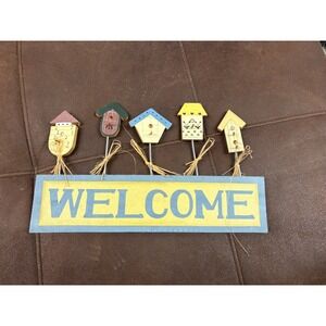 Vintage‎ Wooden Welcome Sign with Birdhouses Rustic Farmhouse Decor
